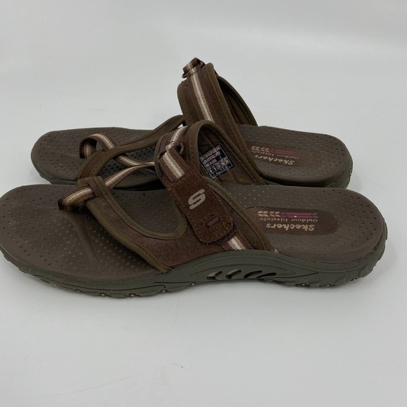 Skechers Leather Slide Thong Sandal Outdoor Lifestyle Adjustable Brown Size 9 - Picture 4 of 11